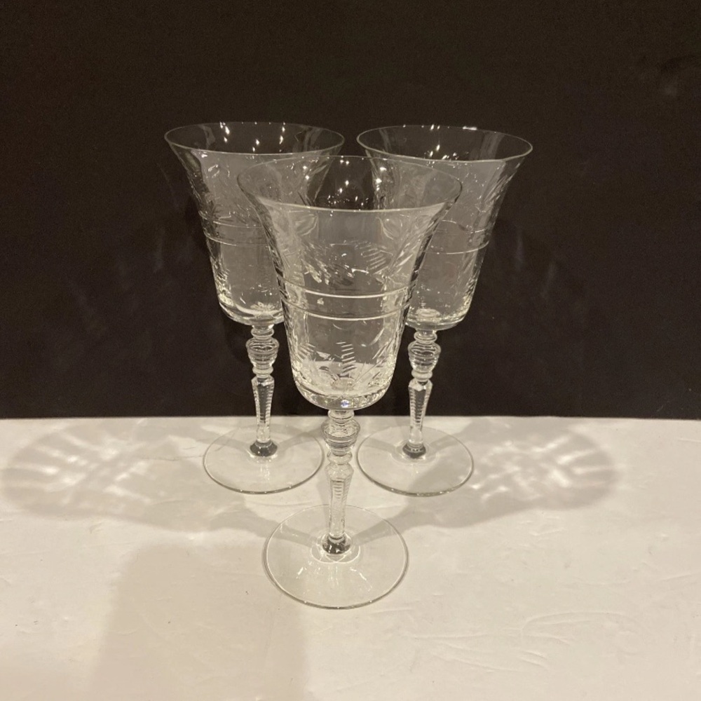 Vintage 1930s-40s Libbey Rock Sharpe Water Wine Glasses Goblets Tulip Shaped (3)